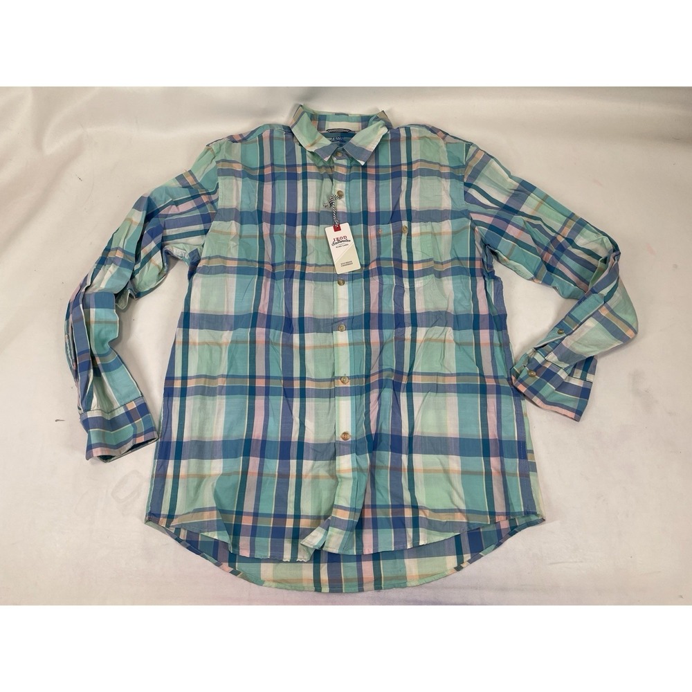 IZOD Saltwater Relaxed Classics Plaid Long Sleeve Button Up Shirt Mens L NWT